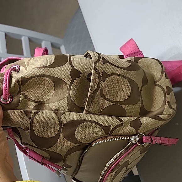 Coach Signature Stripe khaki pink Backpack bag - Picture 11 of 13